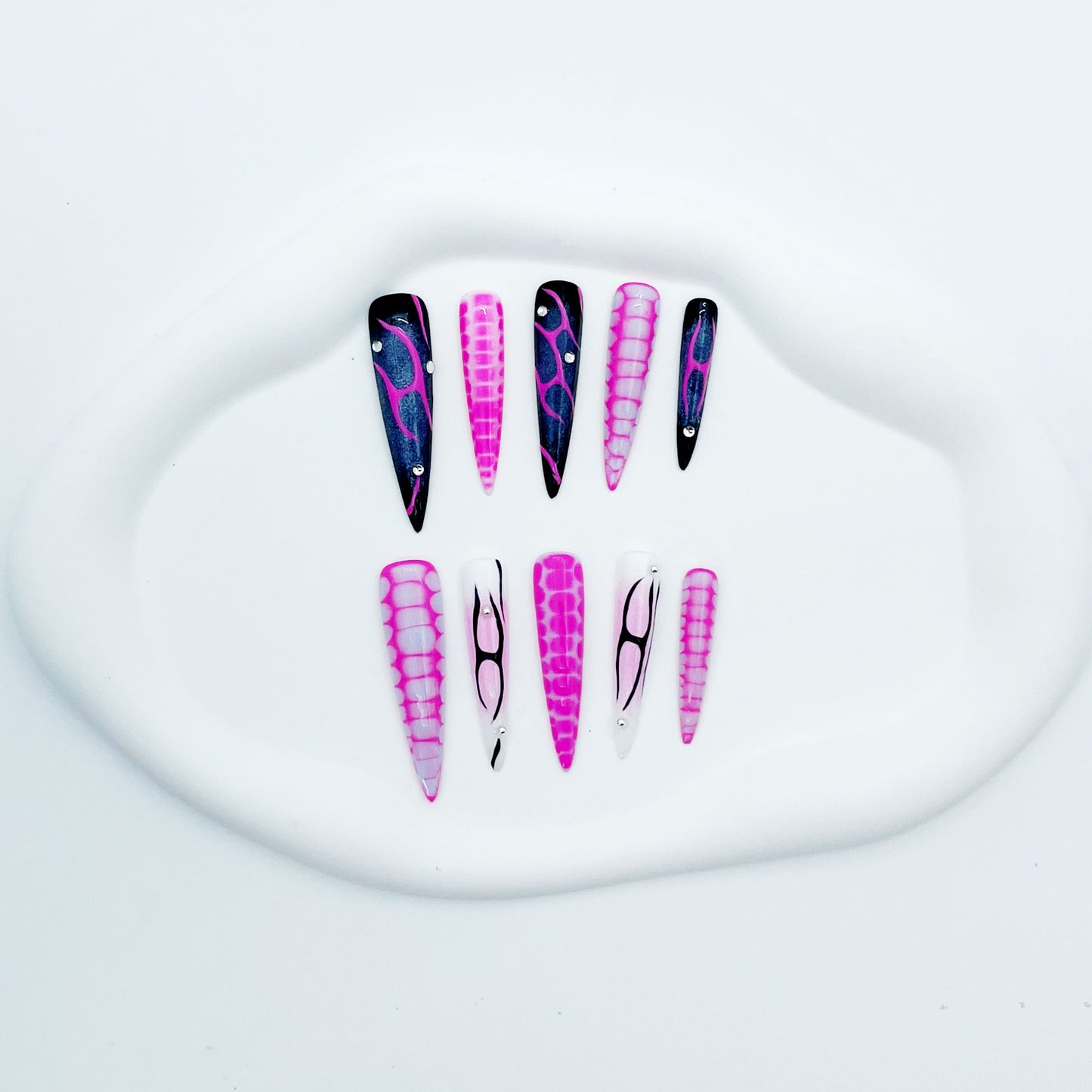 Pink snake pattern-long stiletto-OM1107