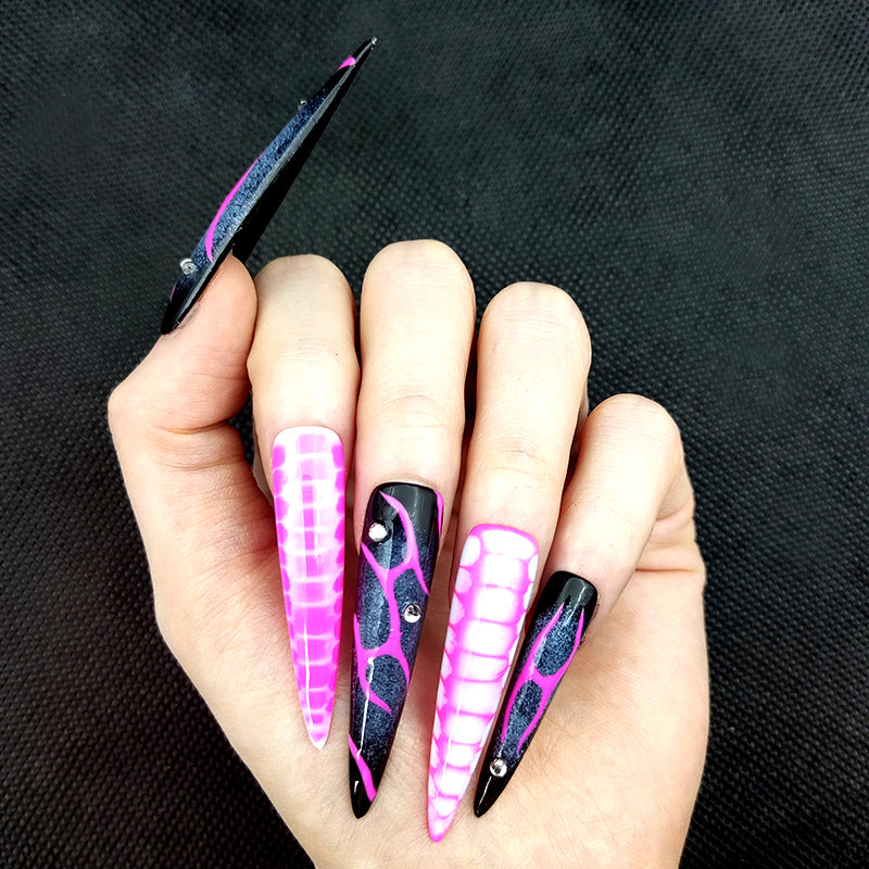 Pink snake pattern-long stiletto-OM1107